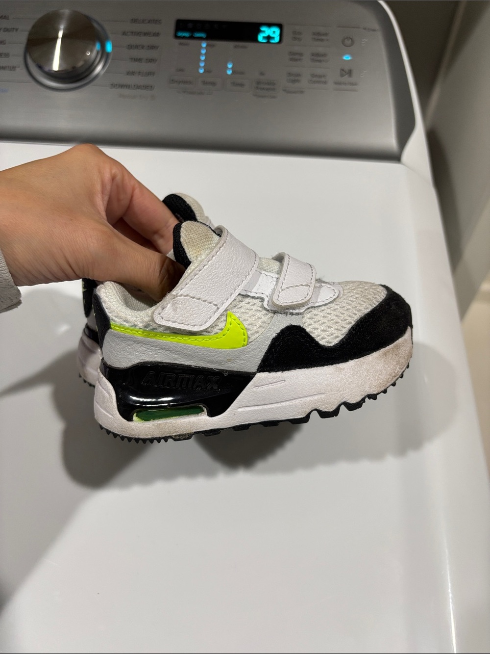adidas Kids White Black Sneakers with Neon Yellow Swoosh